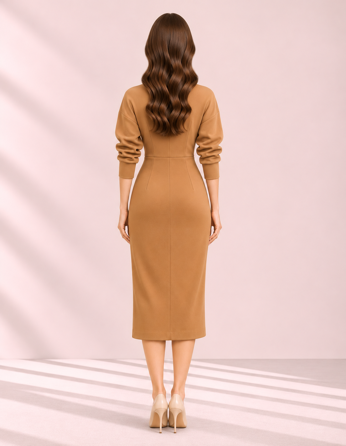 Twist-Front Midi Dress – back – ELVÉRA women's office wear Malaysia