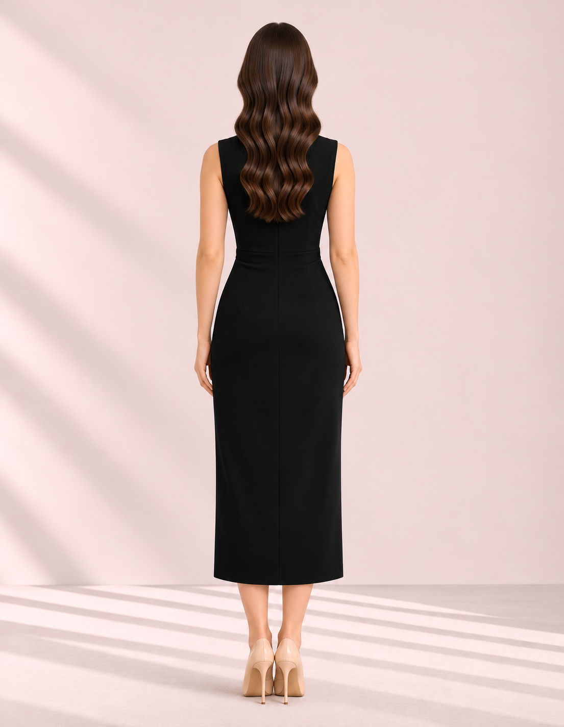 Side-Gathered Sleeveless Midi Dress – back – ELVÉRA women's office wear Malaysia