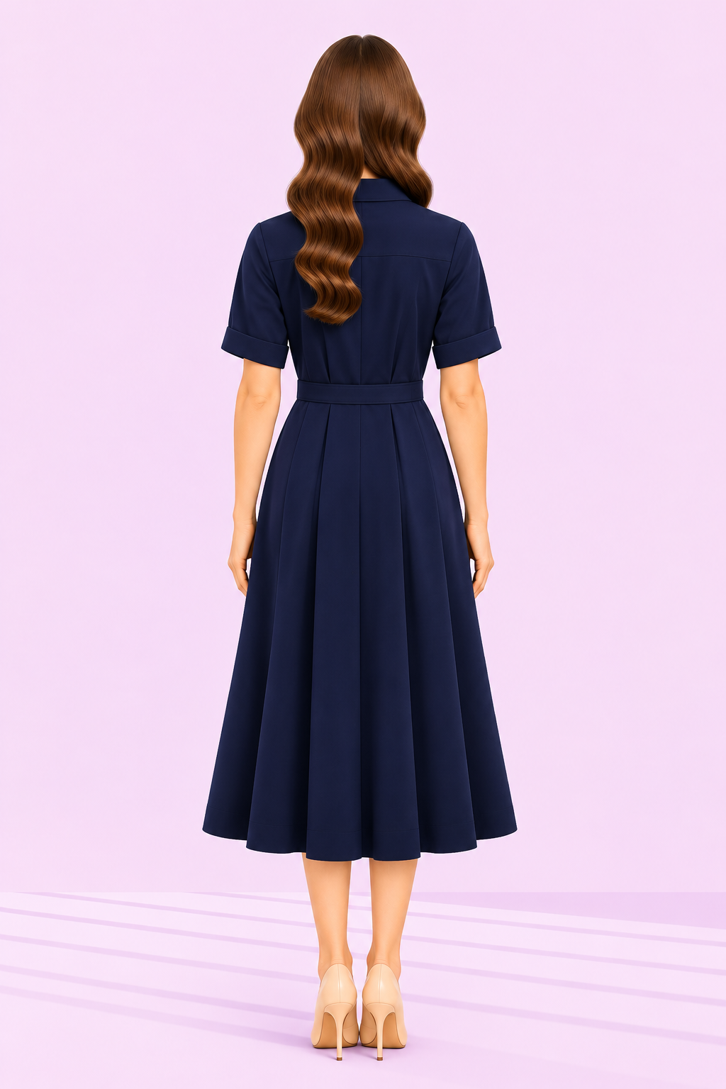 The Weekday Belted Shirt Dress – Navy – back – ELVÉRA women's office wear Malaysia