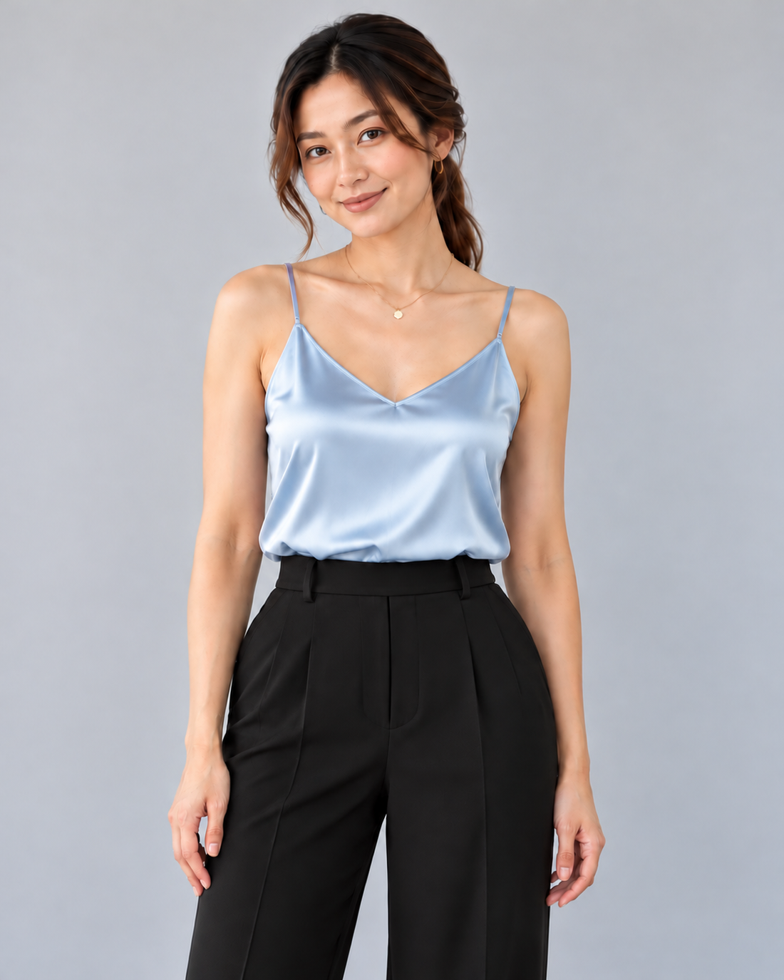 Silk-Touch Satin Camisole – sky blue – ELVÉRA women's office wear Malaysia