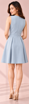 Sleeveless Shift Dress – sky blue back – ELVÉRA women's office wear Malaysia