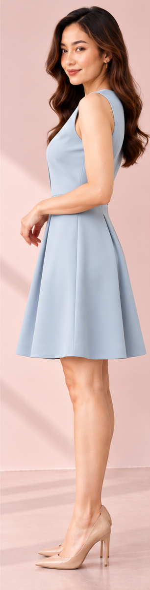 Sleeveless Shift Dress – sky blue side – ELVÉRA women's office wear Malaysia