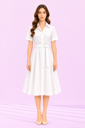 The Weekday Belted Shirt Dress – White – front – ELVÉRA women's office wear Malaysia