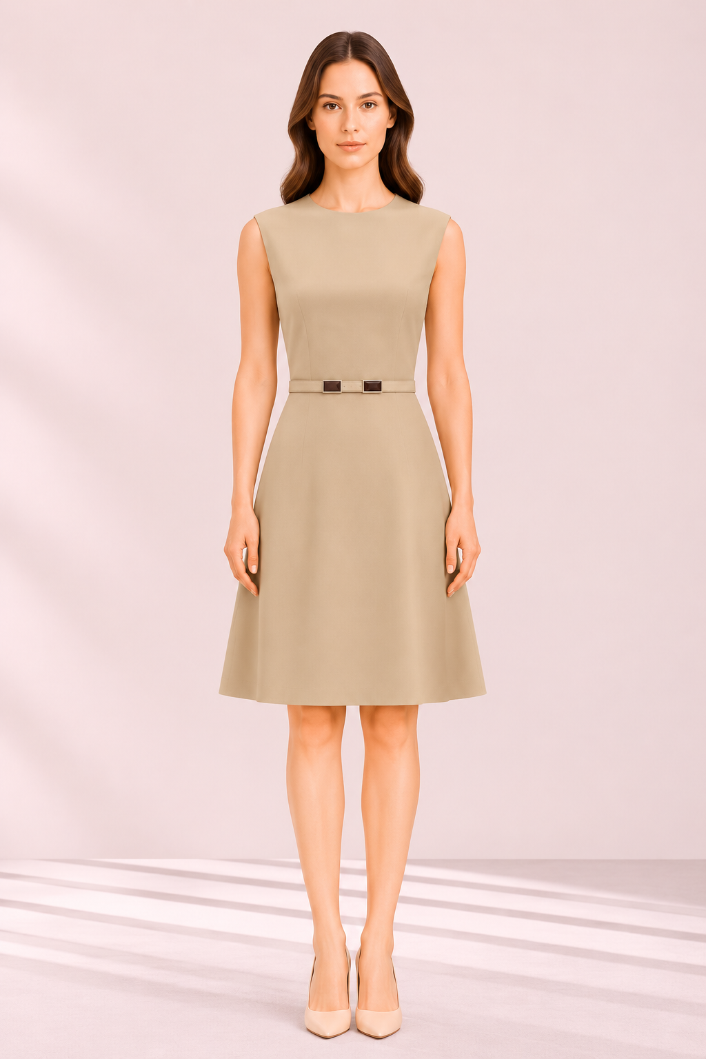 Belted Sleeveless Day Dress – front – ELVÉRA women's office wear Malaysia