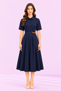 The Weekday Belted Shirt Dress – Navy – front – ELVÉRA women's office wear Malaysia