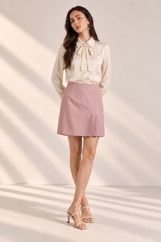 Soft Pleated Skirt – front – ELVÉRA women's office wear Malaysia
