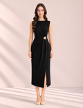 Side-Gathered Sleeveless Midi Dress – front – ELVÉRA women's office wear Malaysia