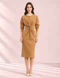 Twist-Front Midi Dress – front – ELVÉRA women's office wear Malaysia