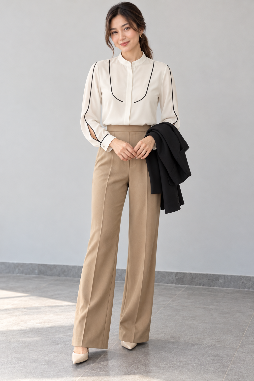 The Piped Collar Blouse – front – ELVÉRA women's office wear Malaysia
