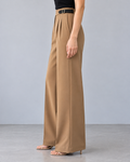 Side-Belted Wide-Leg Trousers – khaki side – ELVÉRA women's office wear Malaysia