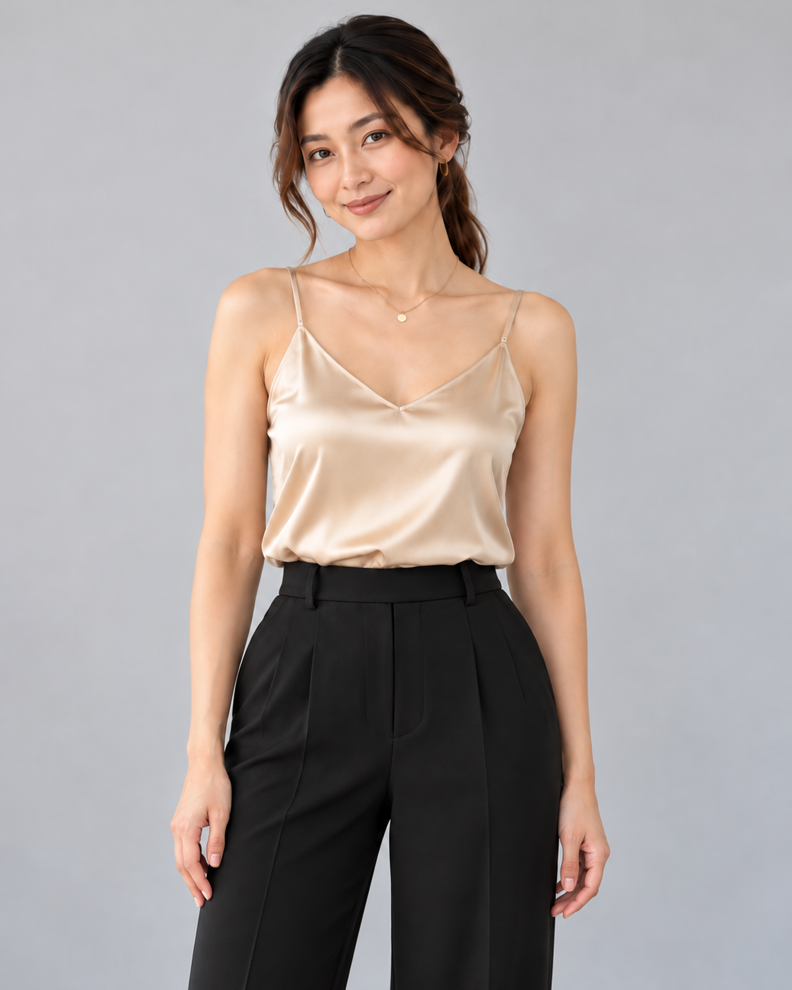 Silk-Touch Satin Camisole – champagne – ELVÉRA women's office wear Malaysia