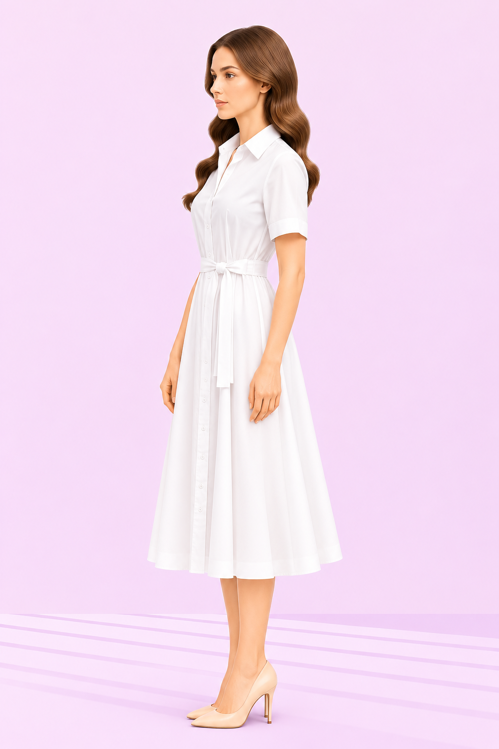 The Weekday Belted Shirt Dress – White – side – ELVÉRA women's office wear Malaysia