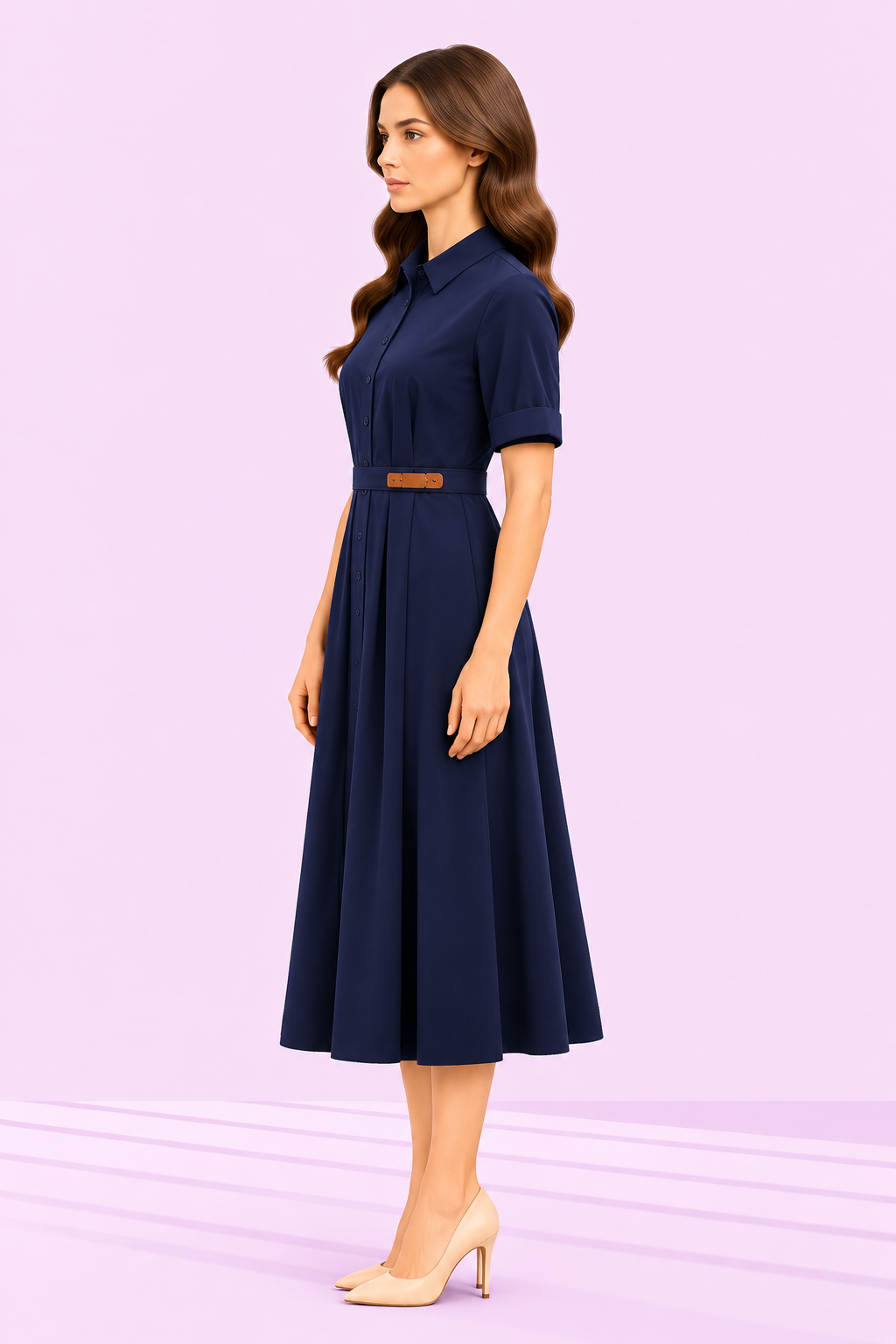 The Weekday Belted Shirt Dress – Navy – side – ELVÉRA women's office wear Malaysia