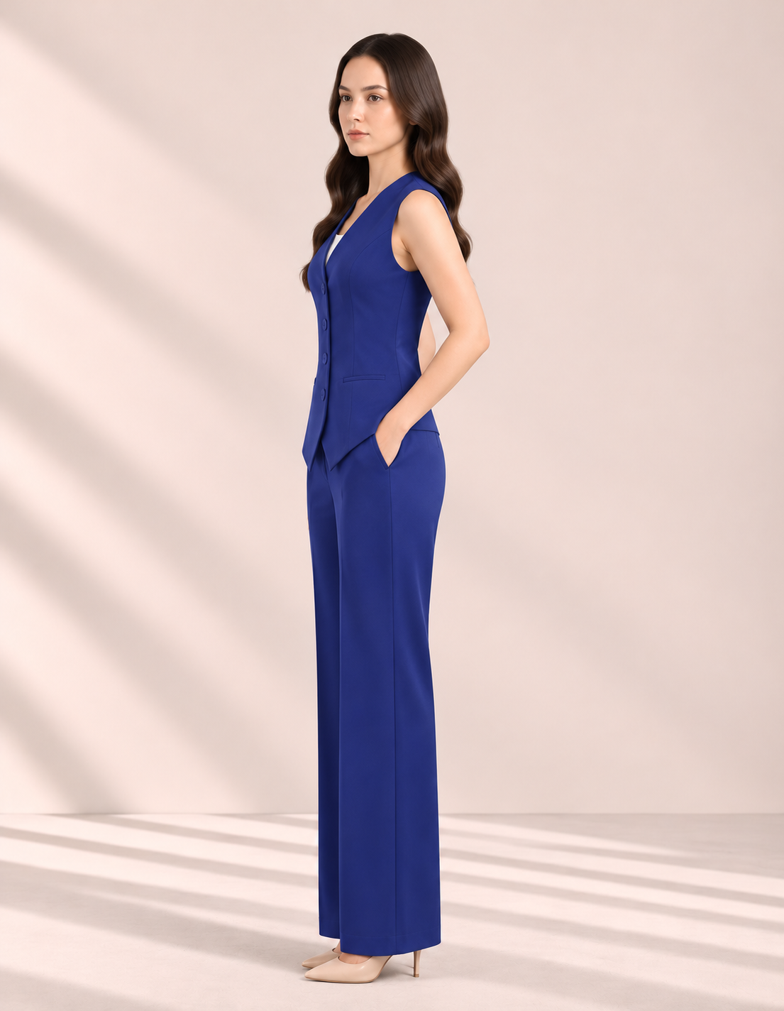 Flowy Wide-Leg Trousers – side view 2 – ELVÉRA women's office wear Malaysia