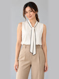 Contrast Piping Sleeveless Top – white front – ELVÉRA women's office wear Malaysia