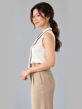Contrast Piping Sleeveless Top – white side – ELVÉRA women's office wear Malaysia