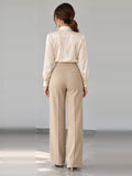 Liquid Satin Shirt – beige back – ELVÉRA women's office wear Malaysia