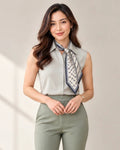 Scarf-Tie Short Sleeve Blouse – gray scarf close-up – ELVÉRA women's office wear Malaysia