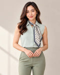 Scarf-Tie Short Sleeve Blouse – mint green scarf close-up – ELVÉRA women's office wear Malaysia